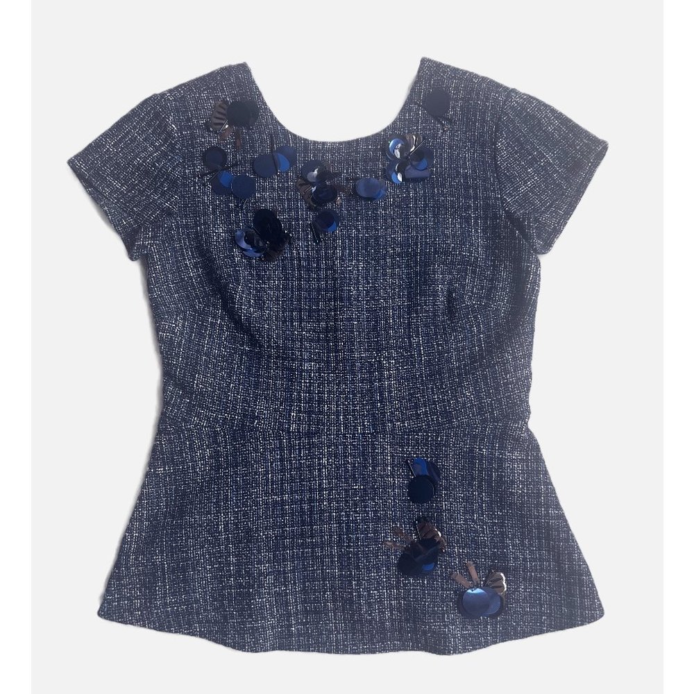 Banana Republic Peplum Top, Tweed, Navy, Embellished Detail, Size 0P - Picture 3 of 8